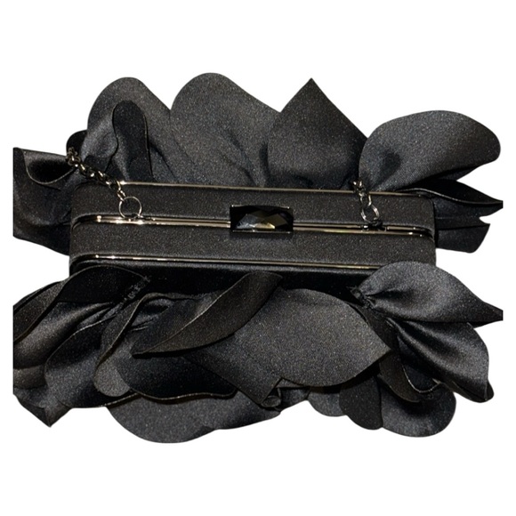 Sondra Roberts Black Satin Rose Flower Clutch - Picture 2 of 4